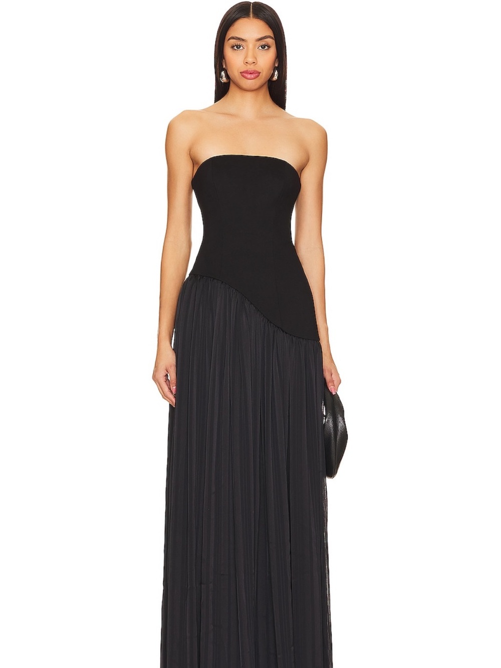 Revolve Alice Strapless Black Pleated Maxi Dress XS